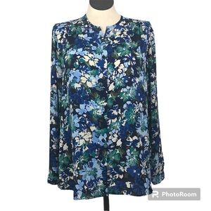 Van Heusen Button Up Blouse Women’s Size XL Multicolor Long Sleeve Round Neck .